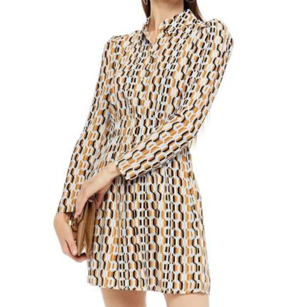 Maje Pleated printed crepe de chine mini shirt dress